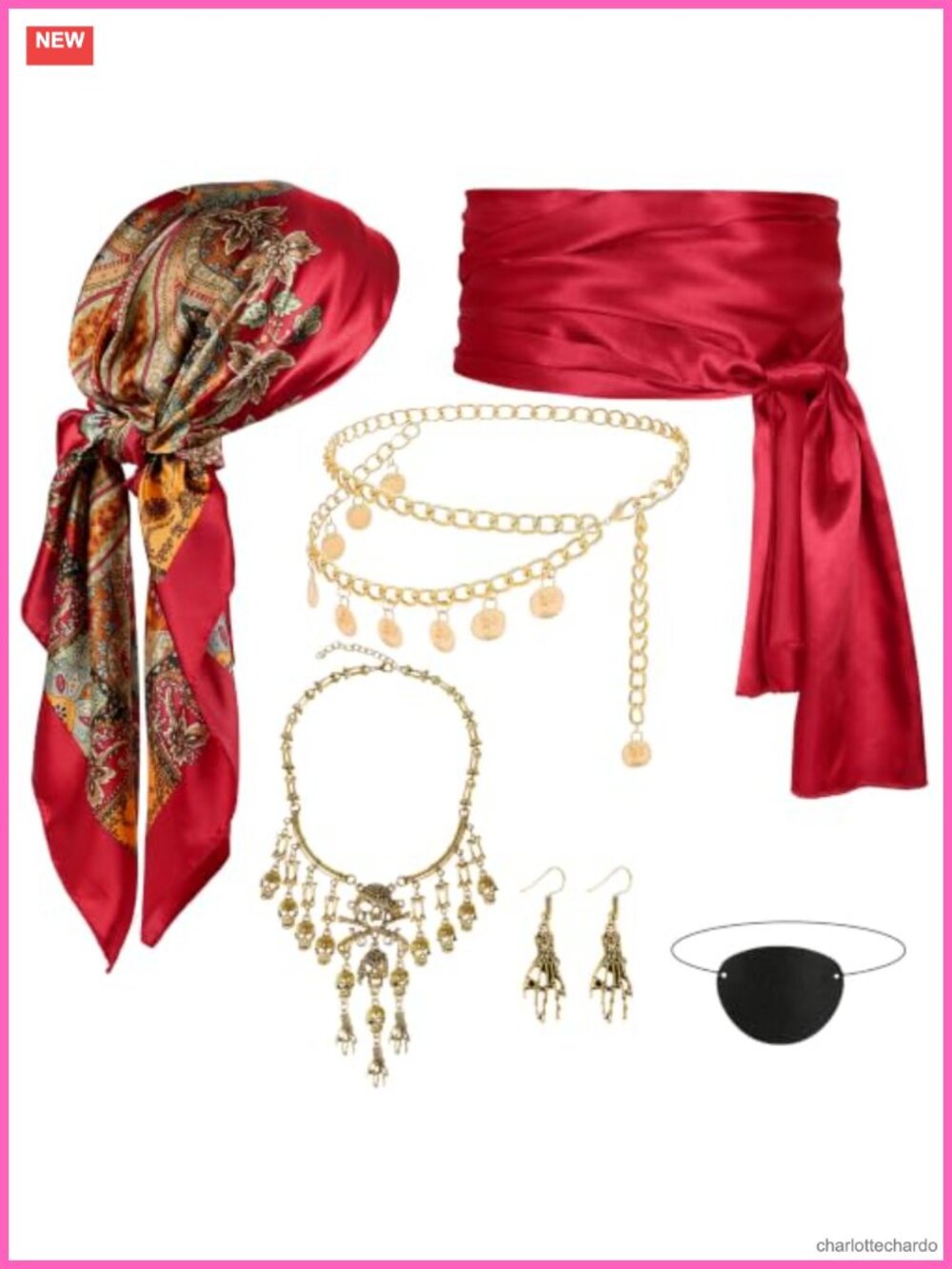 Pirate Costume Accessories 6 Pcs Set Satin Polyester Women Halloween Cosplay